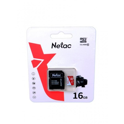 Карта памяти 16Gb - Netac MicroSD P500 Eco Class 10 NT02P500ECO-016G-R + с переходником под SD (Оригинальная!)