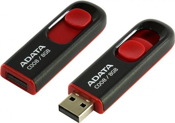 USB Flash Drive  8Gb - A-Data C008 Classic Black-Red AC008-8G-RKD