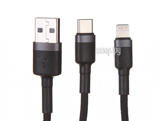 Аксессуар Baseus Cafule Series 2-in-1 USB / Type-C - Lightning PD 1.2m Gray-Black CATKLF-ELG1