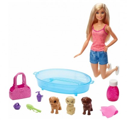 Кукла Mattel Barbie Купание щенков с куклой Барби, питомцами и ванной GDJ37