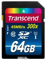 Карта памяти 64Gb - Transcend High-Capacity Class 10 UHS 1 300X - Secure Digital TS64GSDU1 (Оригинальная!)