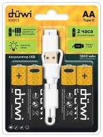 Аккумулятор AA - Duwi USB-C, Li-ion 1.5V 1800 mAh (4 штуки) + кабель для зарядки 62011 2