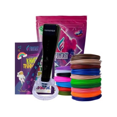 3D ручка Funtasy Piccolo + PLA-пластик 17 цветов + книжка с трафаретами Black 4-1-FPN04B-PLA-17-SB