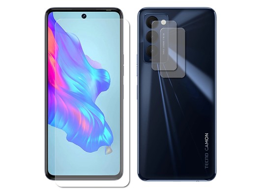 Гибридное защитное стекло Krutoff для Tecno Camon 18 + защита камеры 2шт 270379