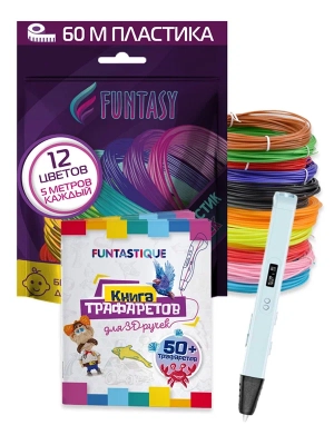 3D ручка Funtasy Ryzen + ABS-пластик 12 цветов + книжка с трафаретами White SET31-FY-RYWH