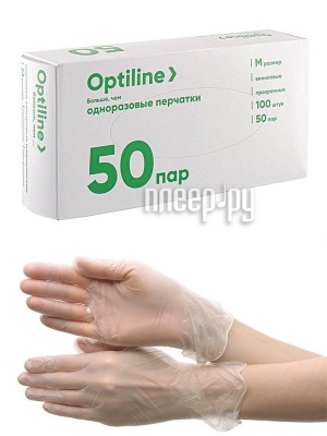 Перчатки виниловые OptiLine размер M 100шт 27-0842