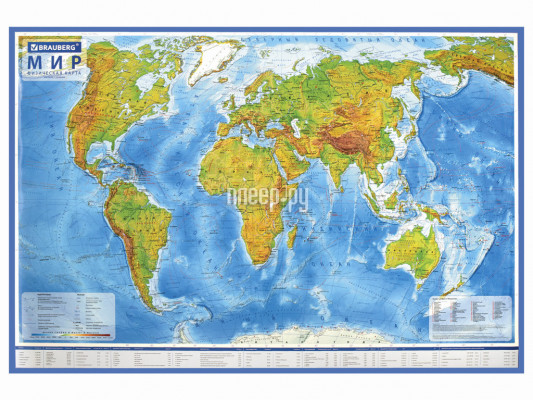 Карта мира физическая Brauberg 1010х660mm 112378