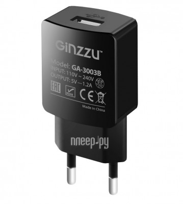 Зарядное устройство Ginzzu USB 1.2A Black GA-3003B