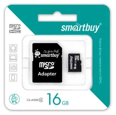 Карта памяти 16Gb - SmartBuy Micro Secure Digital HC Class 10 SB16GBSDCL10-01 с переходником под SD (Оригинальная!)