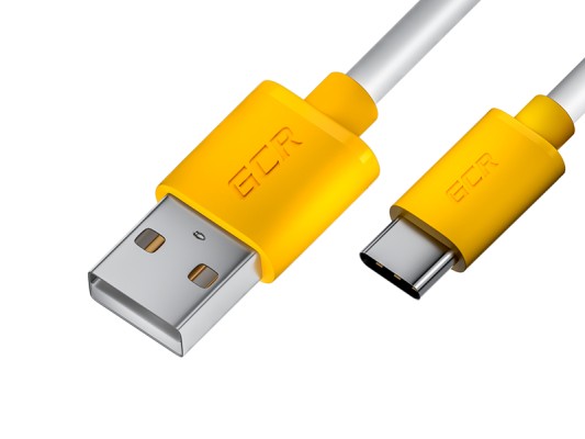 Аксессуар GCR USB - Type-C 1m White-Yellow GCR-53241