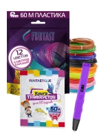3D ручка Funtasy Ryzen + ABS-пластик 12 цветов + книжка с трафаретами Purple SET31-FY-RYFL