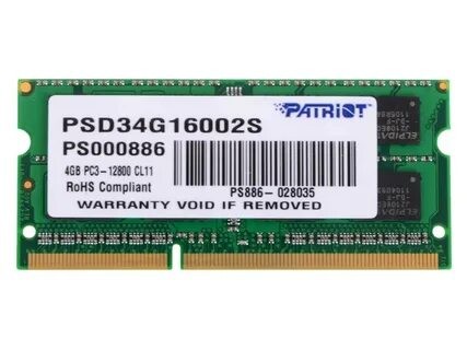 Модуль памяти Patriot Memory DDR3 SO-DIMM 1600Mhz PC3-12800 - 4Gb PSD34G16002S