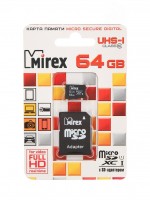 Карта памяти 64Gb - Mirex - Micro Secure Digital HC Class 10 UHS-I 13613-AD10SD64 с переходником под SD (Оригинальная!)