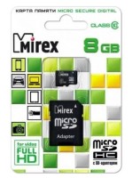Карта памяти  8Gb - Mirex - Micro Secure Digital HC Class 10 13613-AD10SD08 с переходником под SD (Оригинальная!)