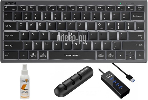 Клавиатура A4Tech Fstyler FX61 USB Slim Multimedia LED Grey-White Выгодный набор + подарок серт. 200Р!!!